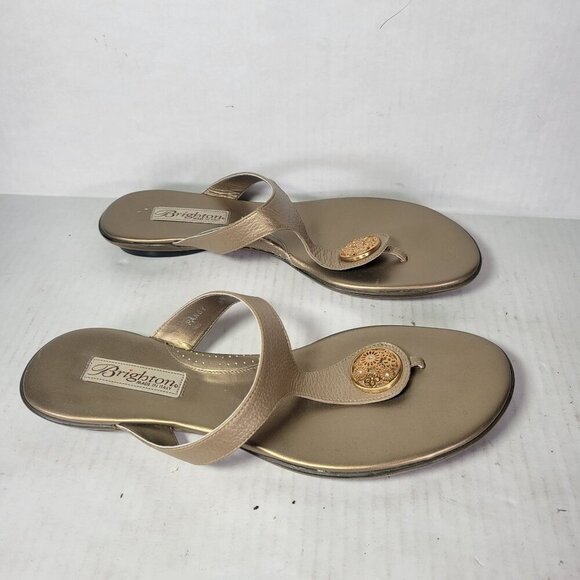 Brighton Women Gold Pansy Comfortable Ornate Thong Leather Sandals Size 9 - Picture 5 of 7